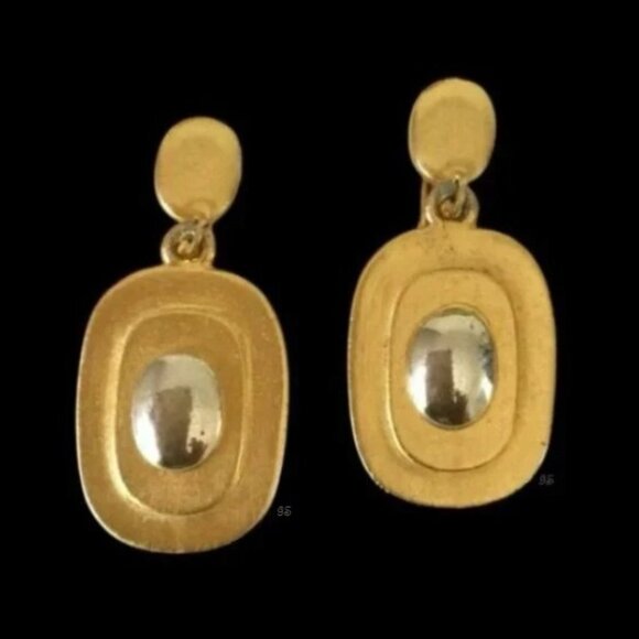 Rare Vtg 1960s FLORENZA 2‑Tone Clip‑On Earrings - Brushed Gold & Shiny Silver - Picture 12 of 13